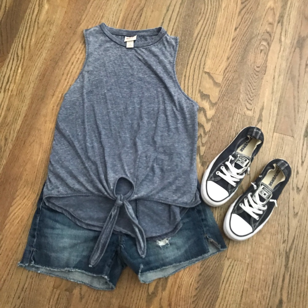 Blue tie-front tank